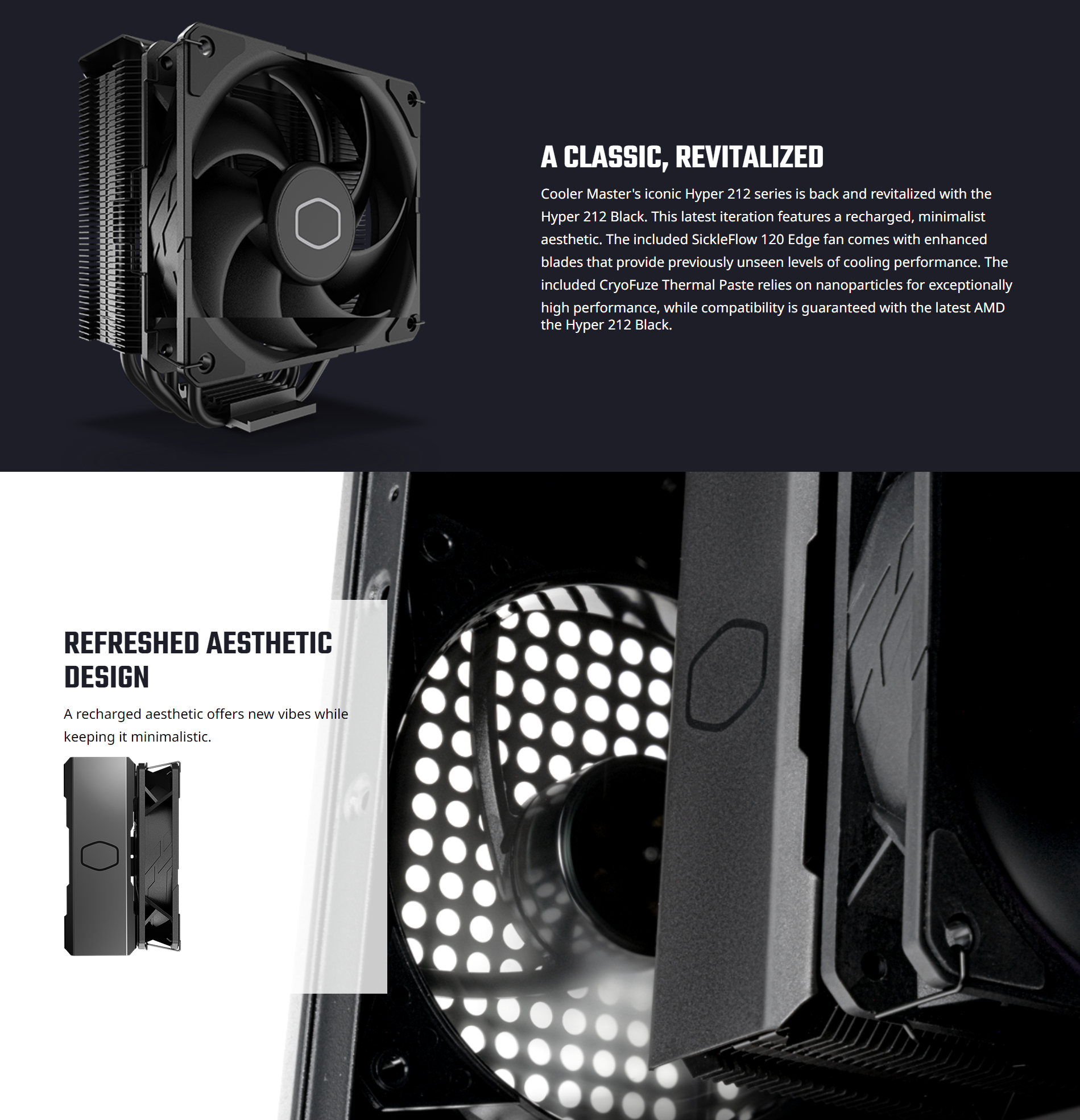 A large marketing image providing additional information about the product Cooler Master Hyper 212 CPU Cooler - Black  - Additional alt info not provided